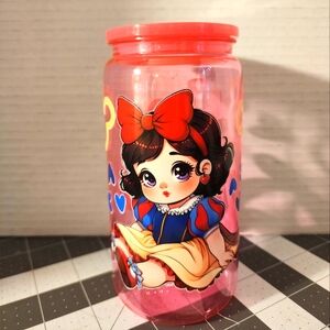 Cute Pink Snow White Plastic Tumbler 16 oz